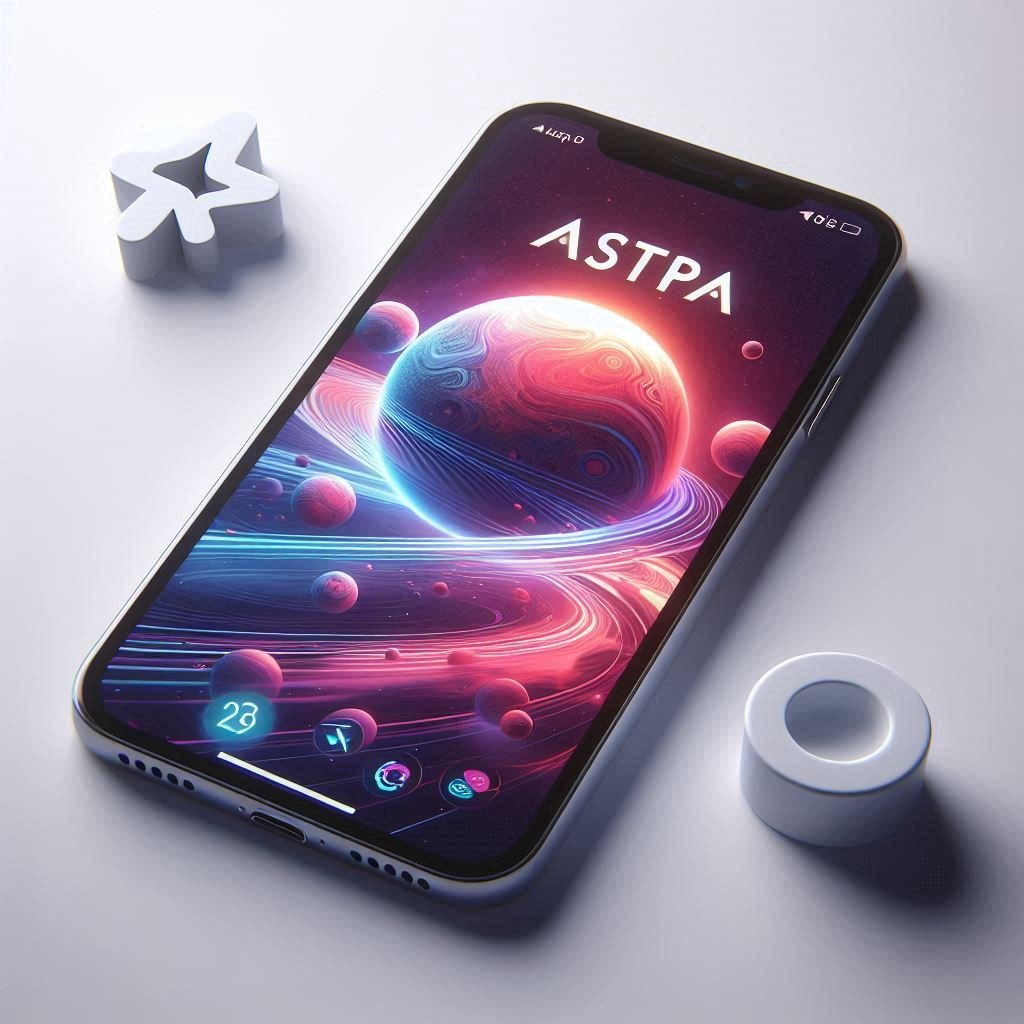A 3D application called AstraApp on a modern iPhone with a white background